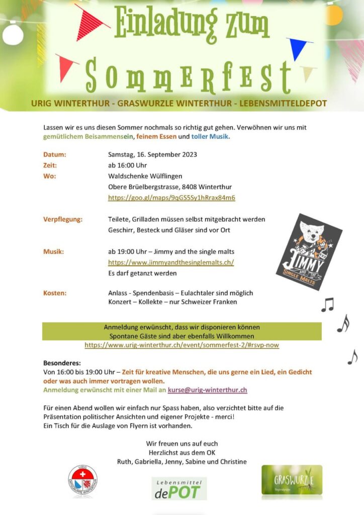 Sommerfest mit Urig, Graswurzle und Lebensmittel Depot